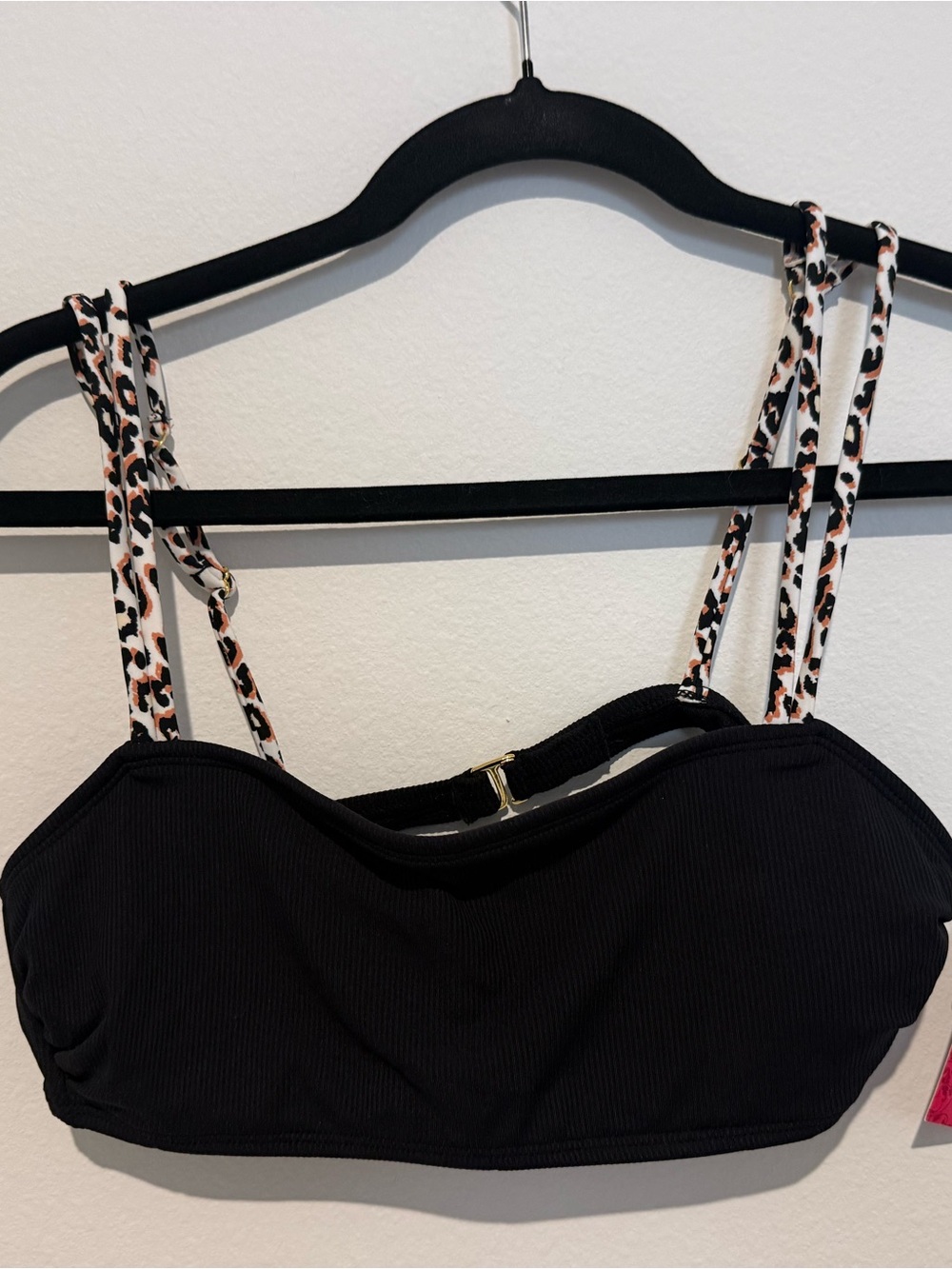 Xhilaration Black Ribbed Bandeau with Leopard-Print Straps